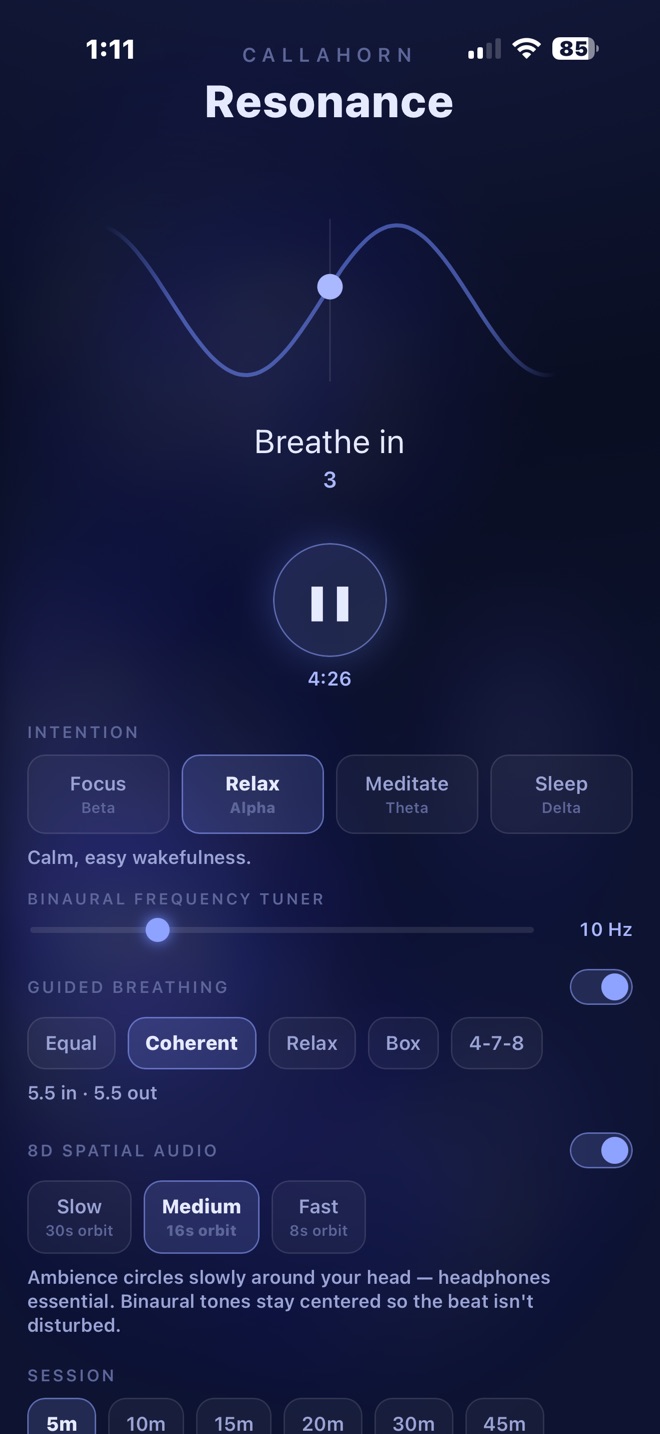 Coherent breathing guide during a Relax session