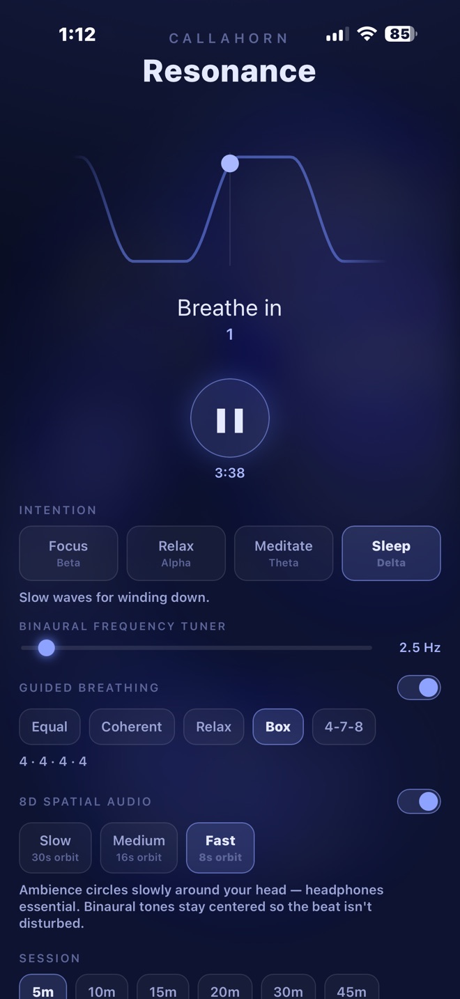 Sleep intention at 2.5 Hz Delta with box breathing