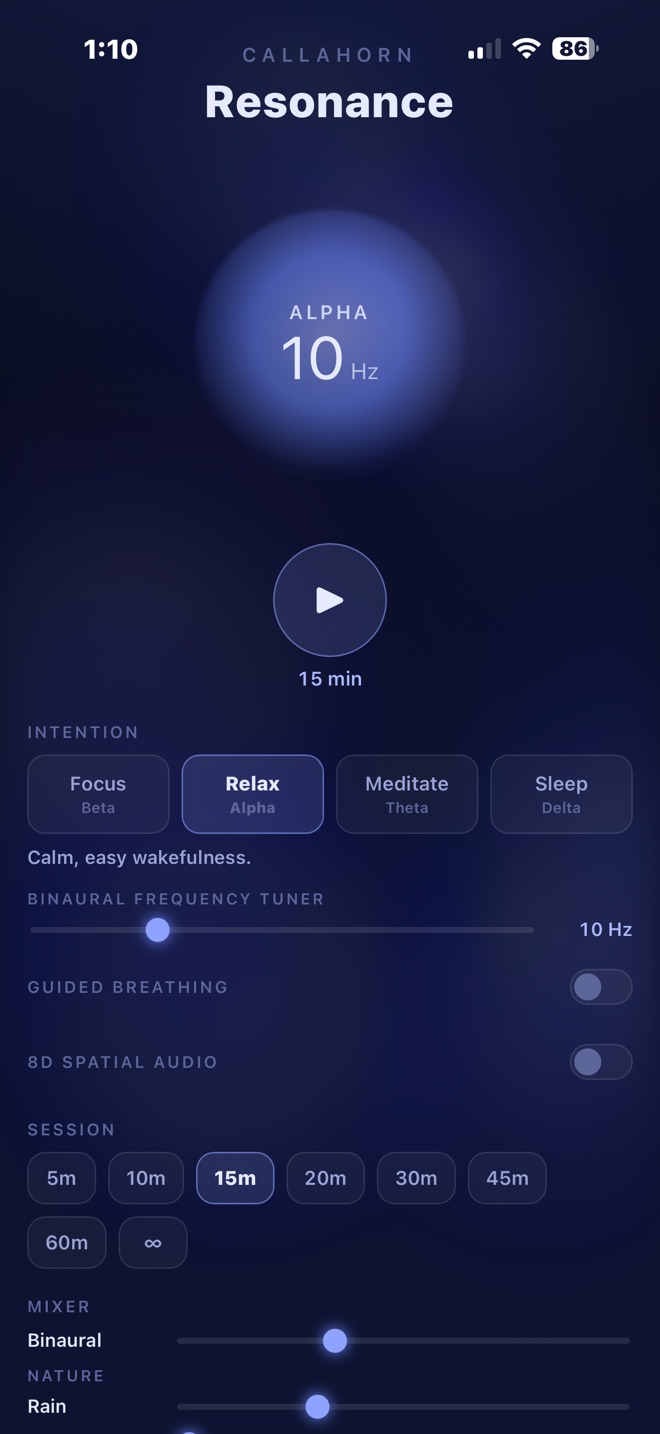 Alpha 10 Hz session with the frequency tuner